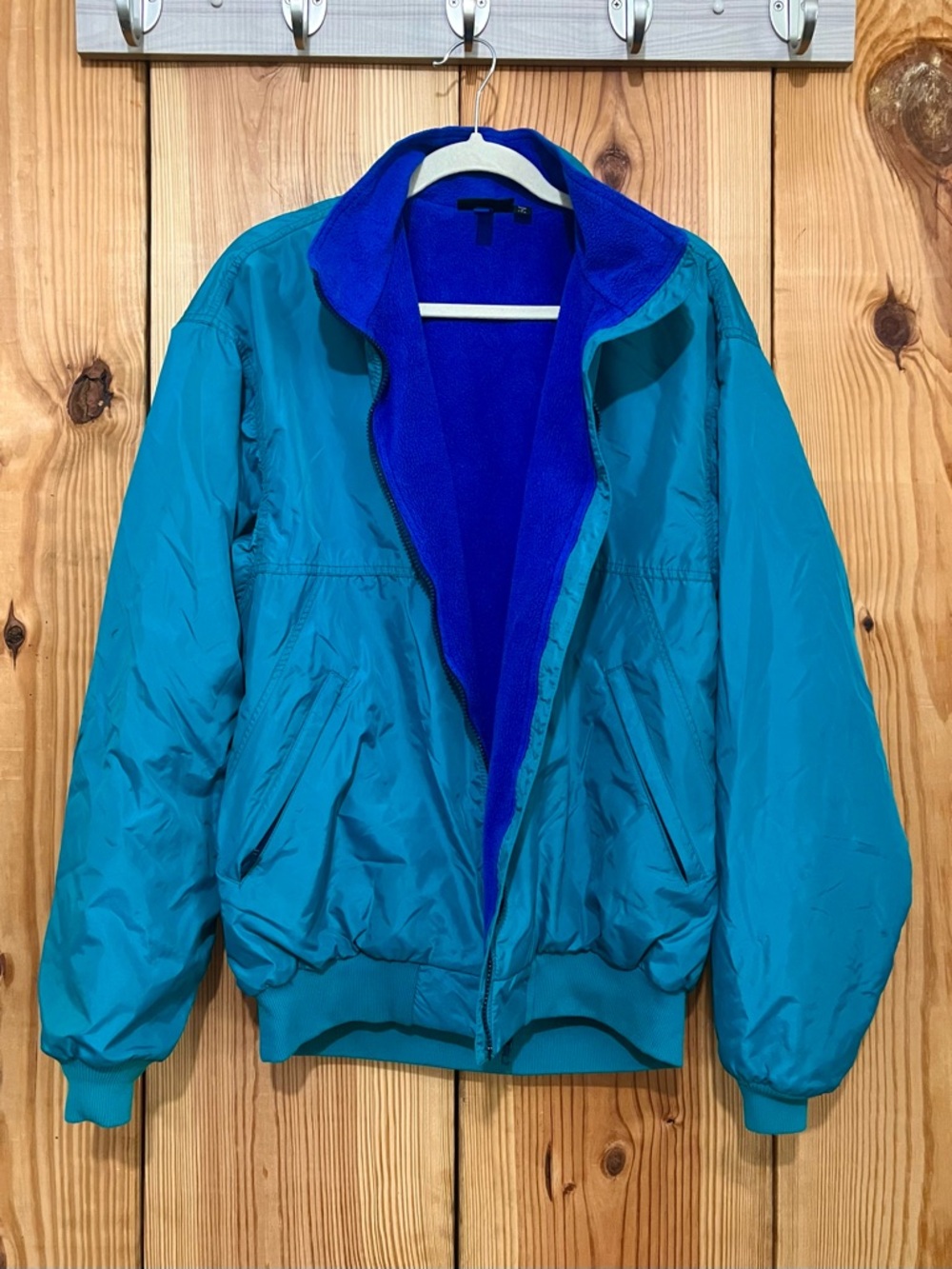 Vintage 90s Patagonia Fleece Lined Bomber Jacket Teal Made in USA 42111 XL